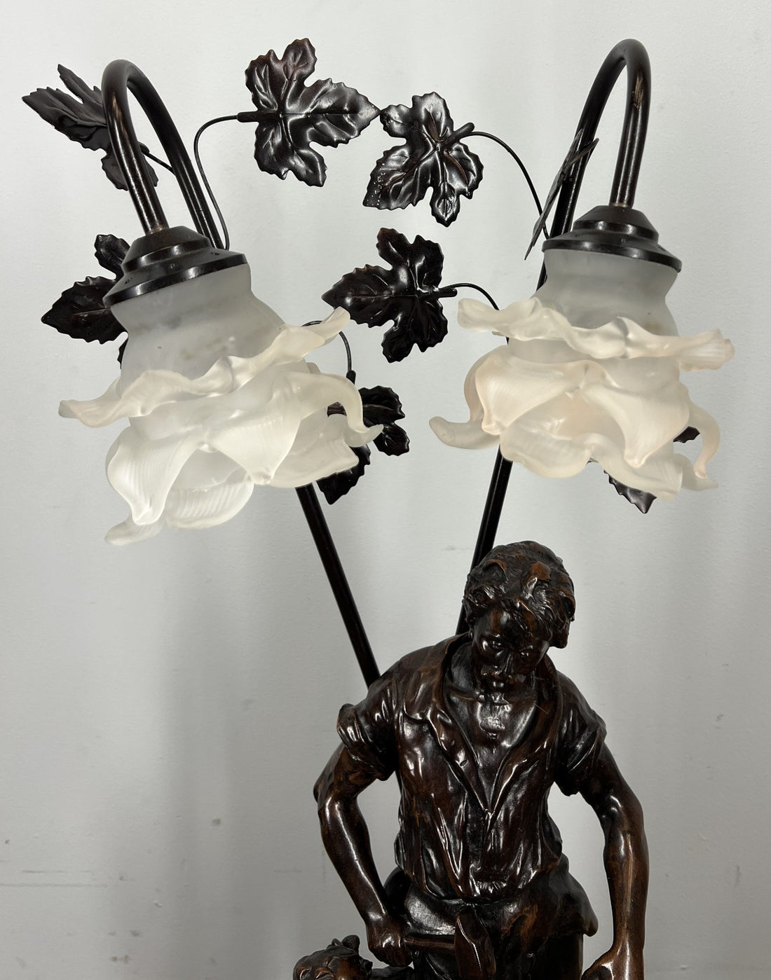 Lamp Vintage French Figural Double Light with Frosted Glass Shades LOT 44070