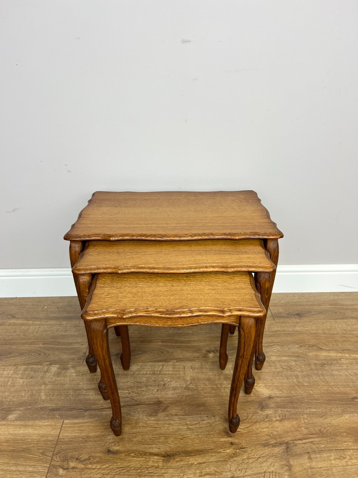 Nested Tables Vintage French Louis Oak Set of Three Carved Tables LOT 6498