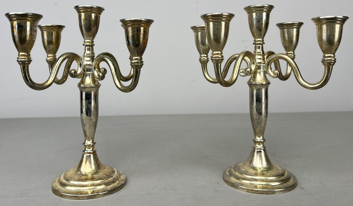 Pair of Candelabras Vintage French Style Metal Five Arm Candle Holders LOT 6483