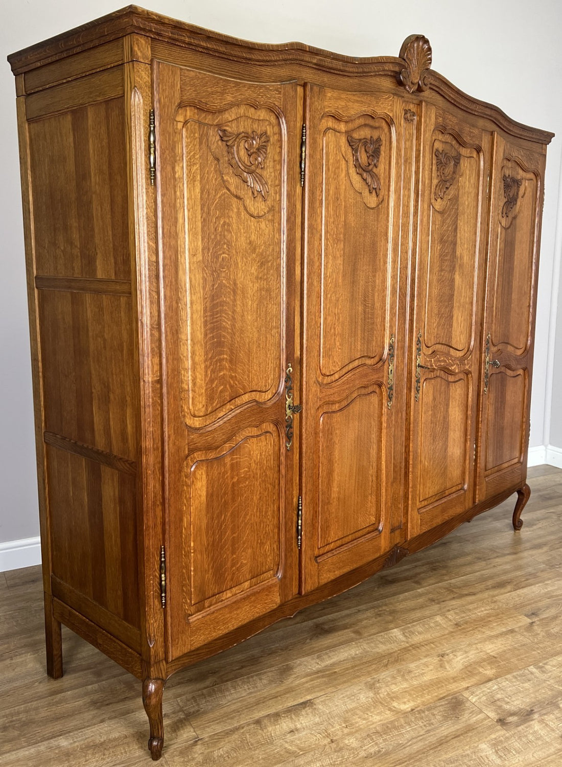 Wardrobe Vintage French Louis XVI Style Oak Four Door Carved Armoire LOT 48990