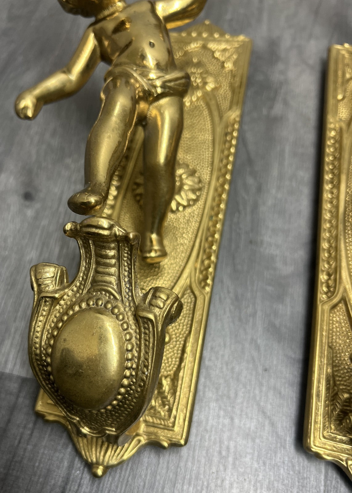 Wall Candle Holder Vintage French Style Sconce Pair Brass Cherub LOT 46658