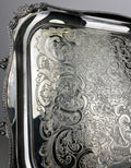 Serving Tray Vintage Metal Ornate Engraved Twin Handle English Tray LOT 6444