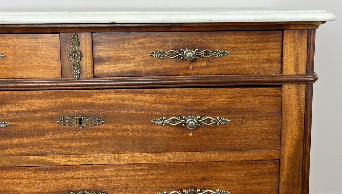 Chest of Drawers Antique French Walnut Marble Top Five Drawer Cabinet LOT 64517