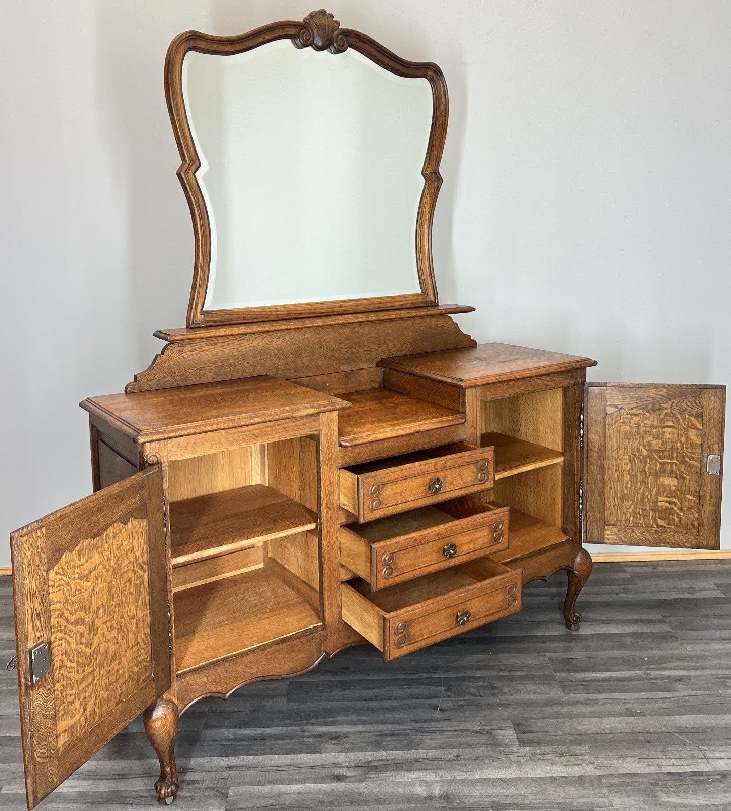 Vintage Dressing Table with Mirror French Oak Louis Vanity Table Makeup LOT 457015