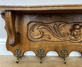 Coat Rack Vintage French Oak Wall Mounted 6 Hooks Carved Rack Hanger LOT 62026