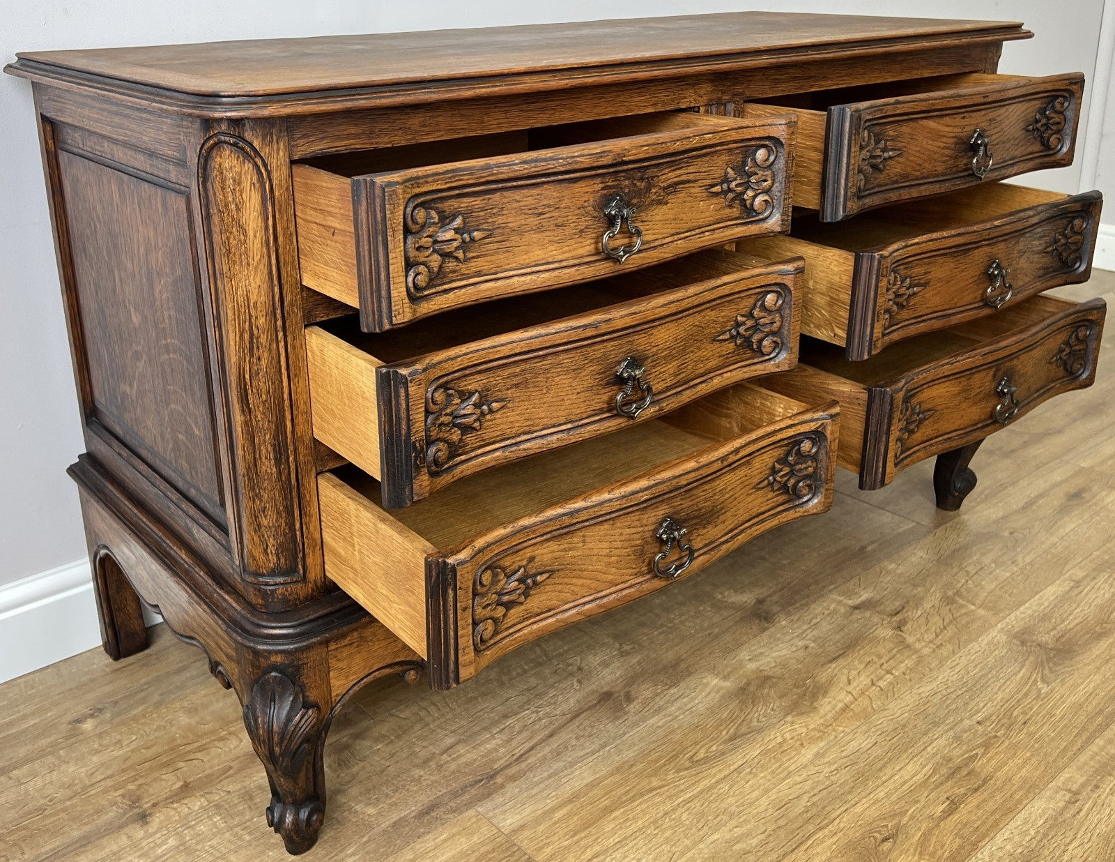 Chest of Drawers Vintage French Louis Oak 6 Drawers Carved Cabinet LOT 626310