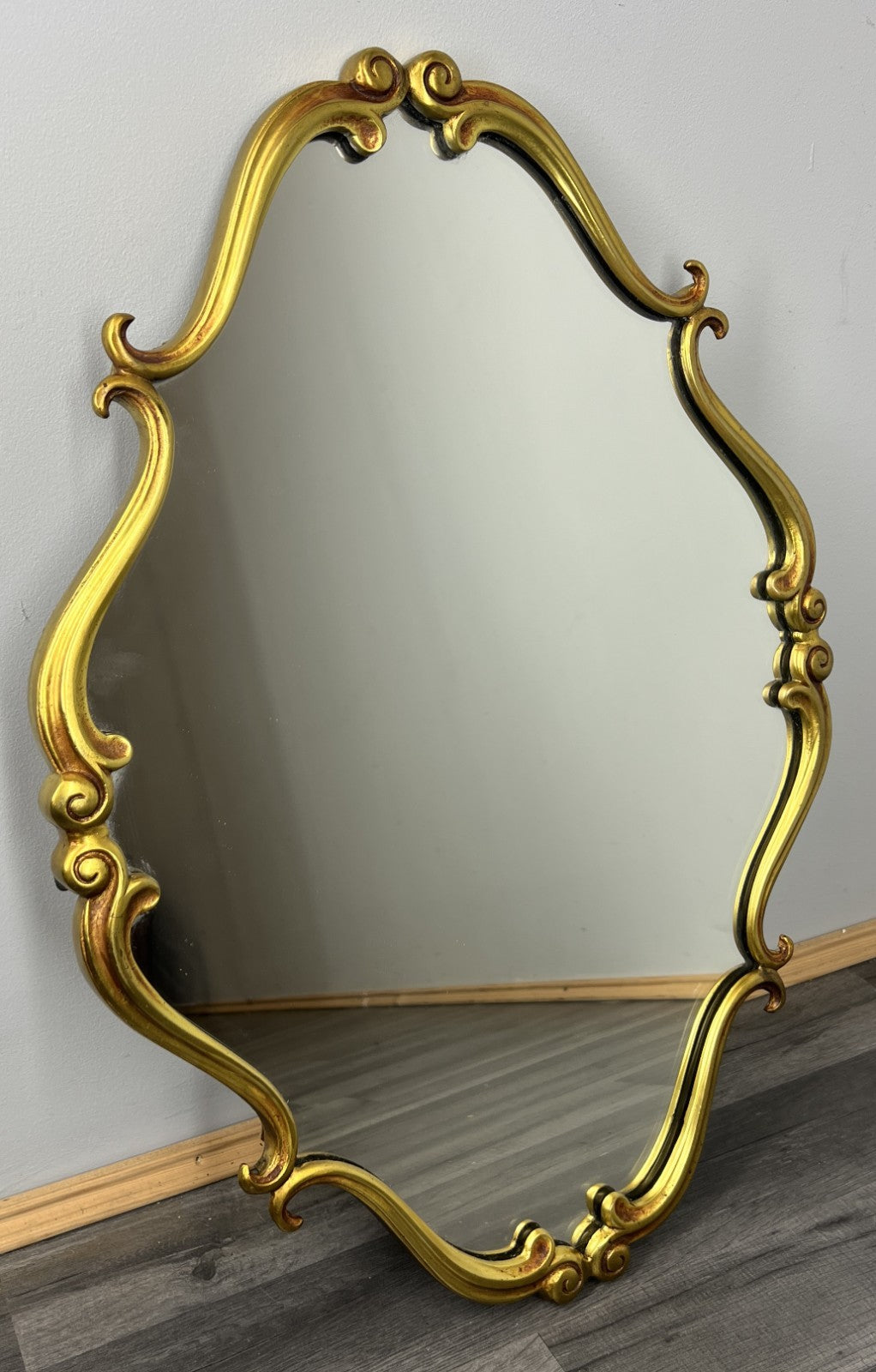 Vintage French Brass Wall Mirror with Ornate Curved Frame Wall Decor LOT 43910