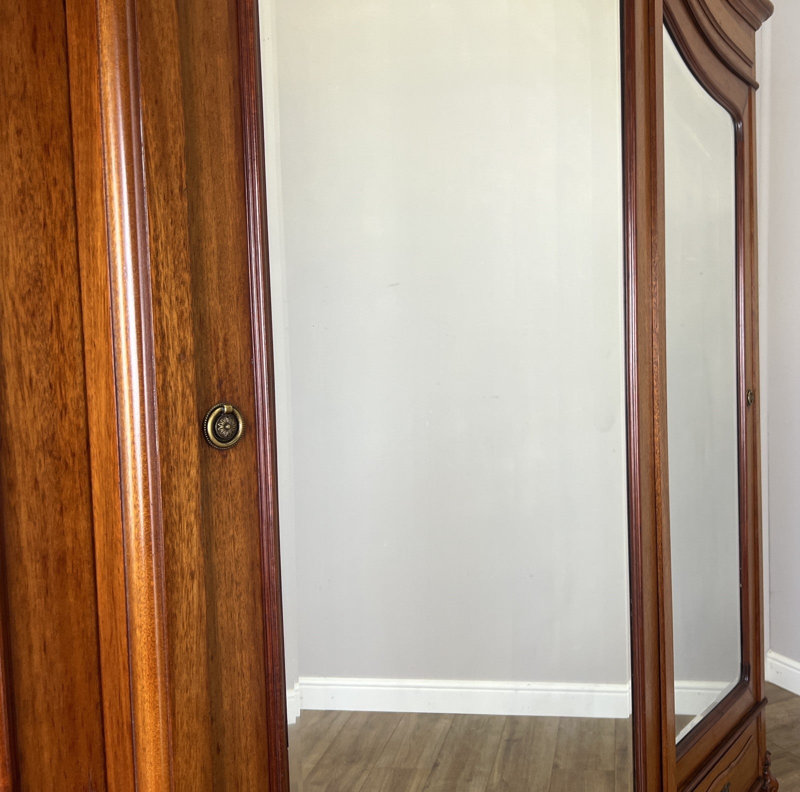 Wardrobe Antique French Mahogany Three Door Mirrored Carved Armoire LOT 61275