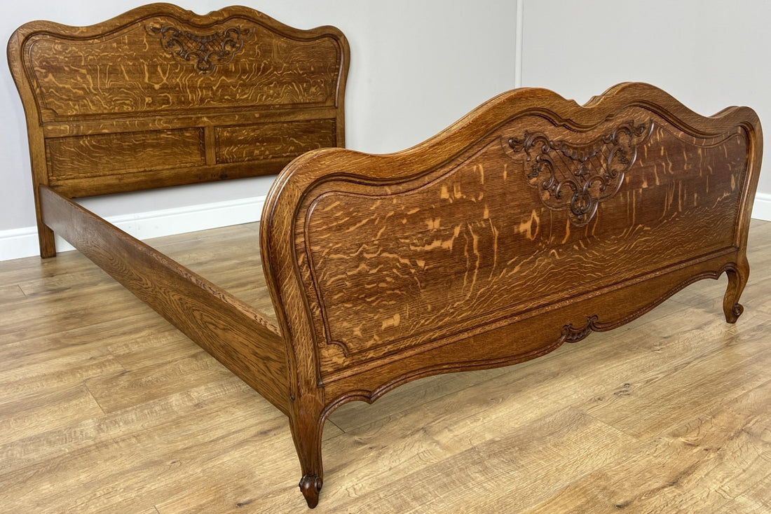 Bed Vintage French Louis XVI Double Bed Frame Oak Carved Headboard LOT 48760