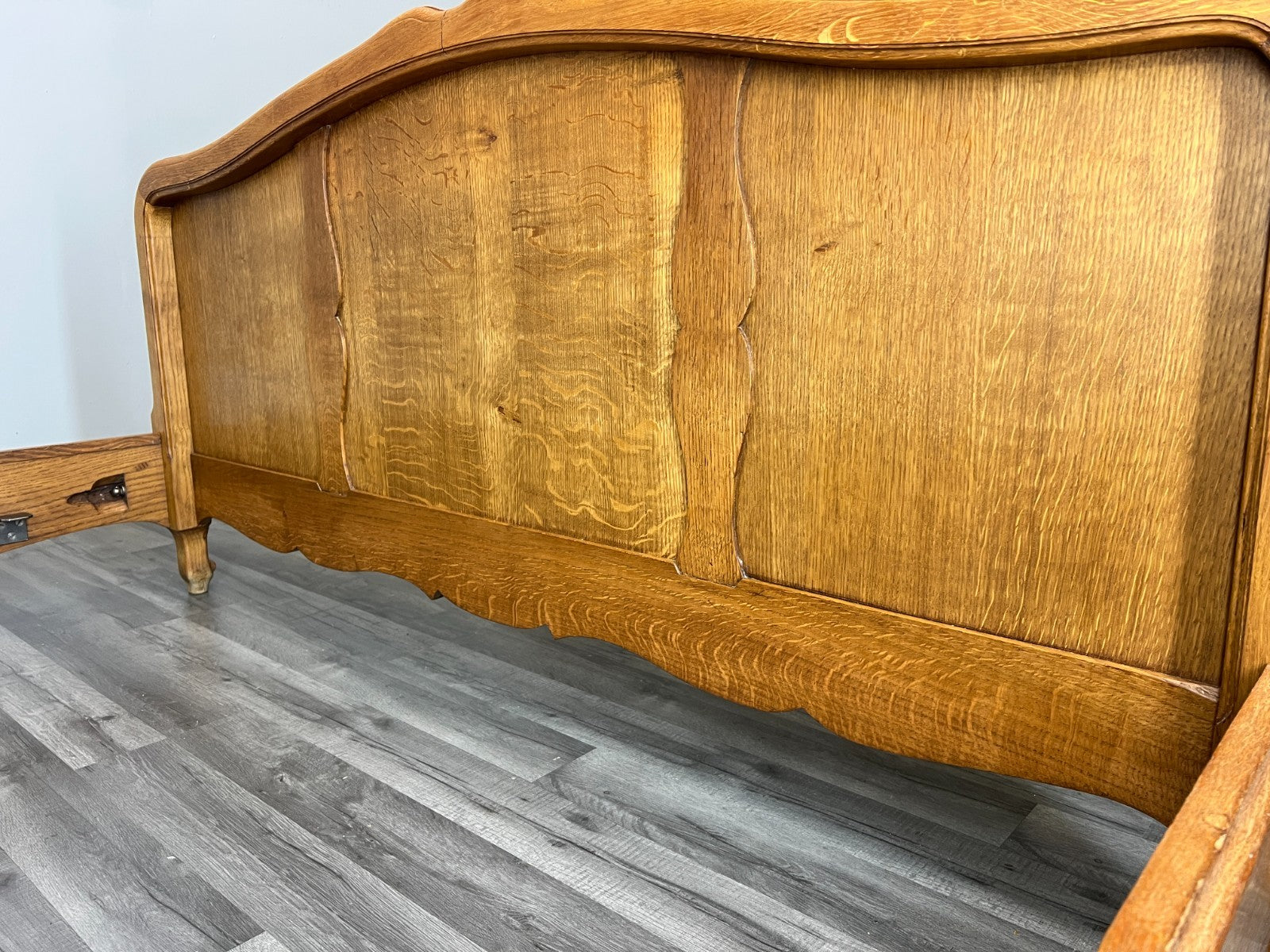 Bed Vintage French Louis XVI King Size Bed Frame Oak Carved Headboard LOT 470112