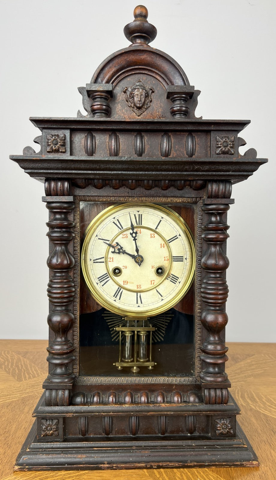 Clock Vintage Junghans Wooden Mantel Clock Glass Door Table Clock LOT 60550