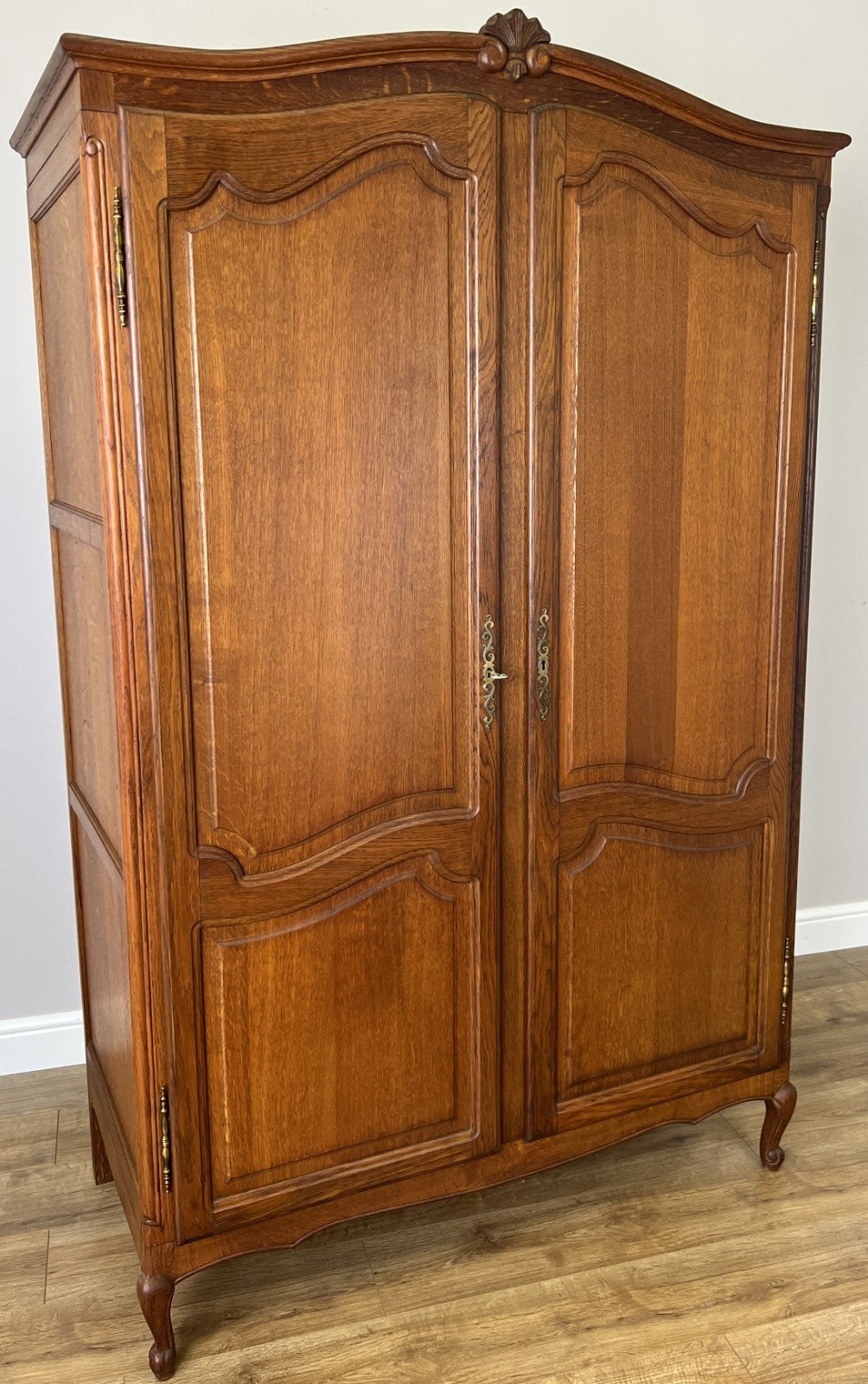 Wardrobe Vintage French Louis Style Oak Two Door Carved Armoire Cabinet LOT 61020
