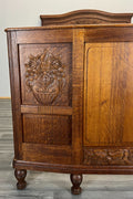 Bed Antique French Style Oak Double Bed Frame Carved Headboard LOT 27623