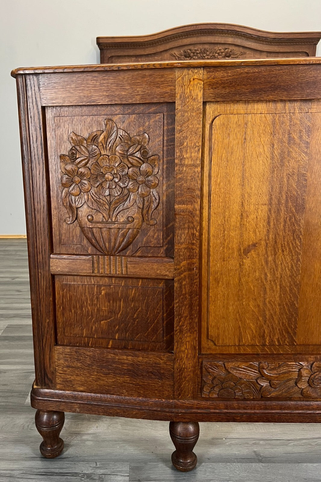 Bed Antique French Style Oak Double Bed Frame Carved Headboard LOT 27623