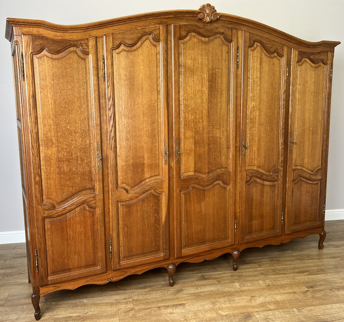 Wardrobe Vintage French Louis XVI Style Five Door Oak Carved Armoire LOT 49280