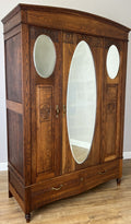 Wardrobe Antique French Oak Two Door Mirrored Carved Armoire Cabinet LOT 61231