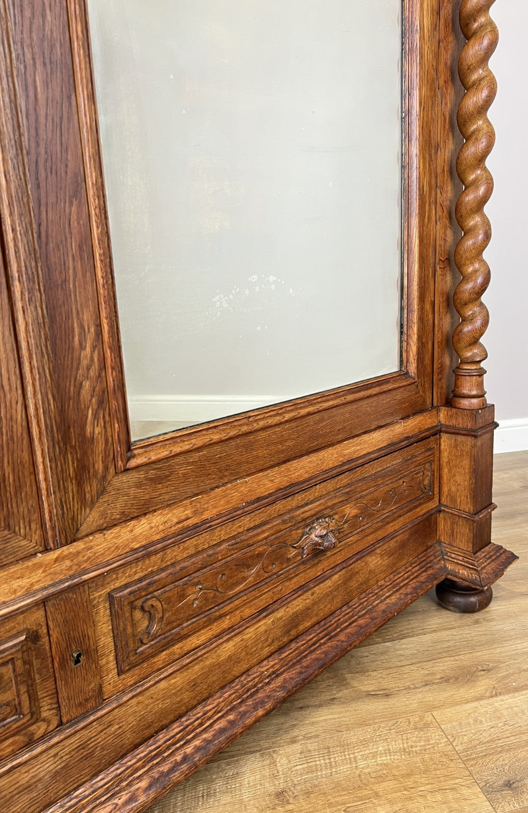 Wardrobe Antique French Oak Two Door Mirrored Carved Armoire Cabinet LOT 612413