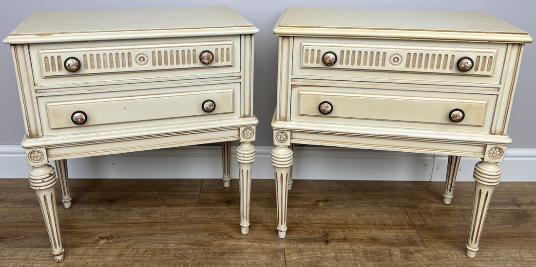 Pair of Bedside Tables Vintage French Shabby Chic Nightstands Cabinets LOT 62280