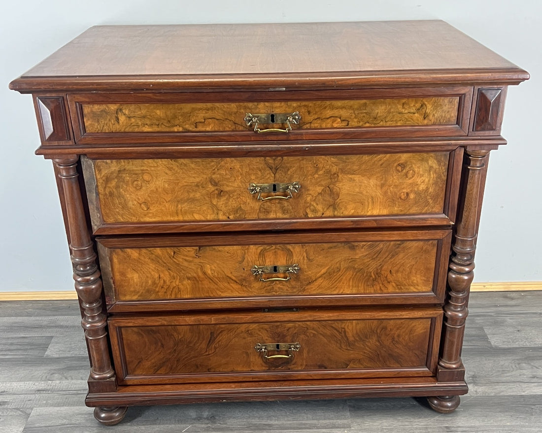 Chest of Drawers Antique French Burr Style 4 Drawers Carved Cabinet LOT 44970