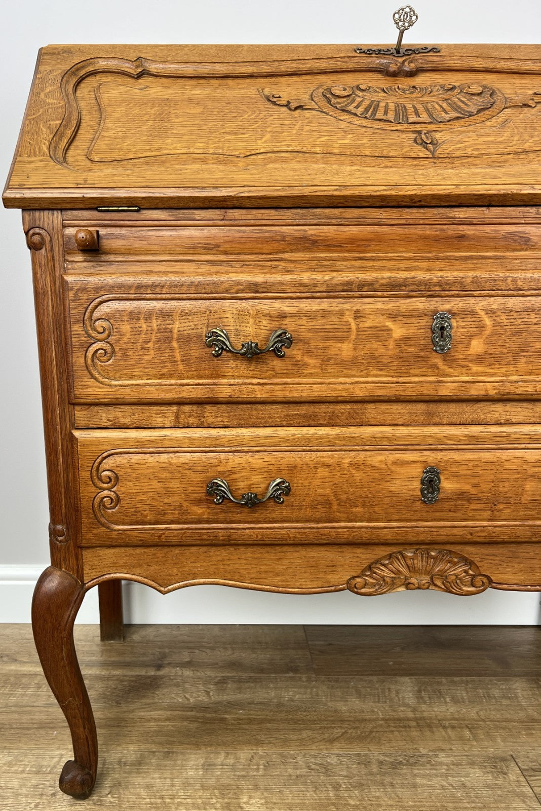 Secretaire Writing Desk Vintage French Louis Oak Rare Bureaux Cabinet LOT 63195