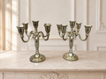 Pair of Candelabras Vintage French Style Metal Five Arm Candle Holders LOT 6481