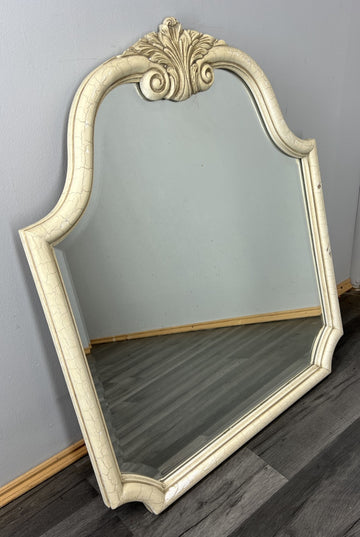 Vintage French Cream Wall Mirror Carved Ornate Shell Crest Frame LOT 43550