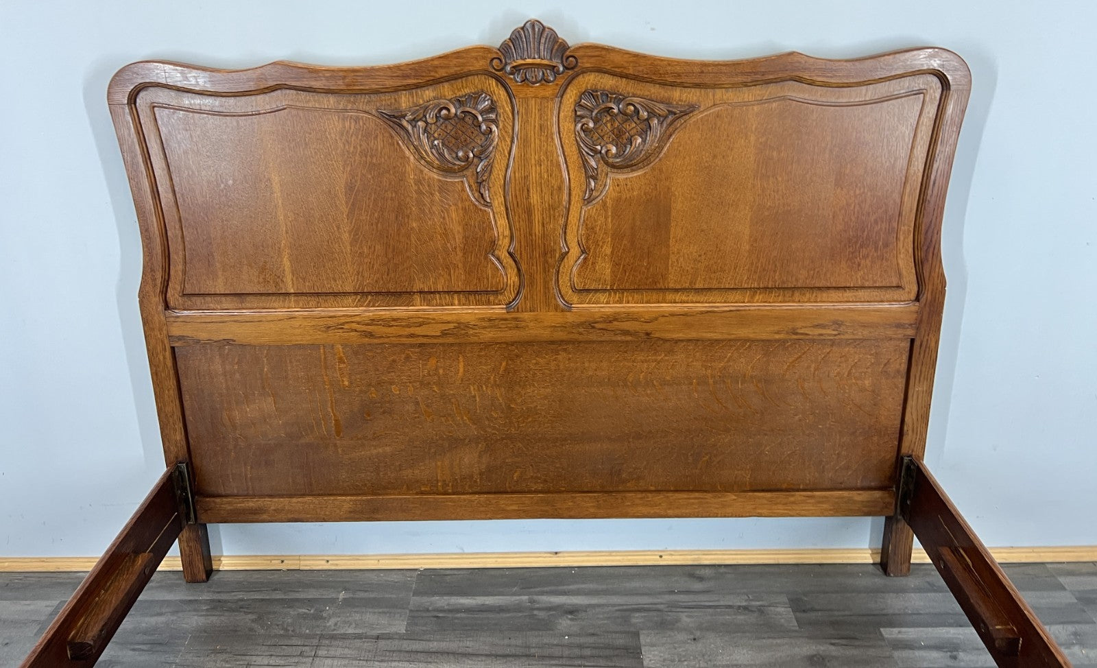 Bed Vintage French Louis XVI Double Bed Frame Oak Carved Headboard LOT 45866