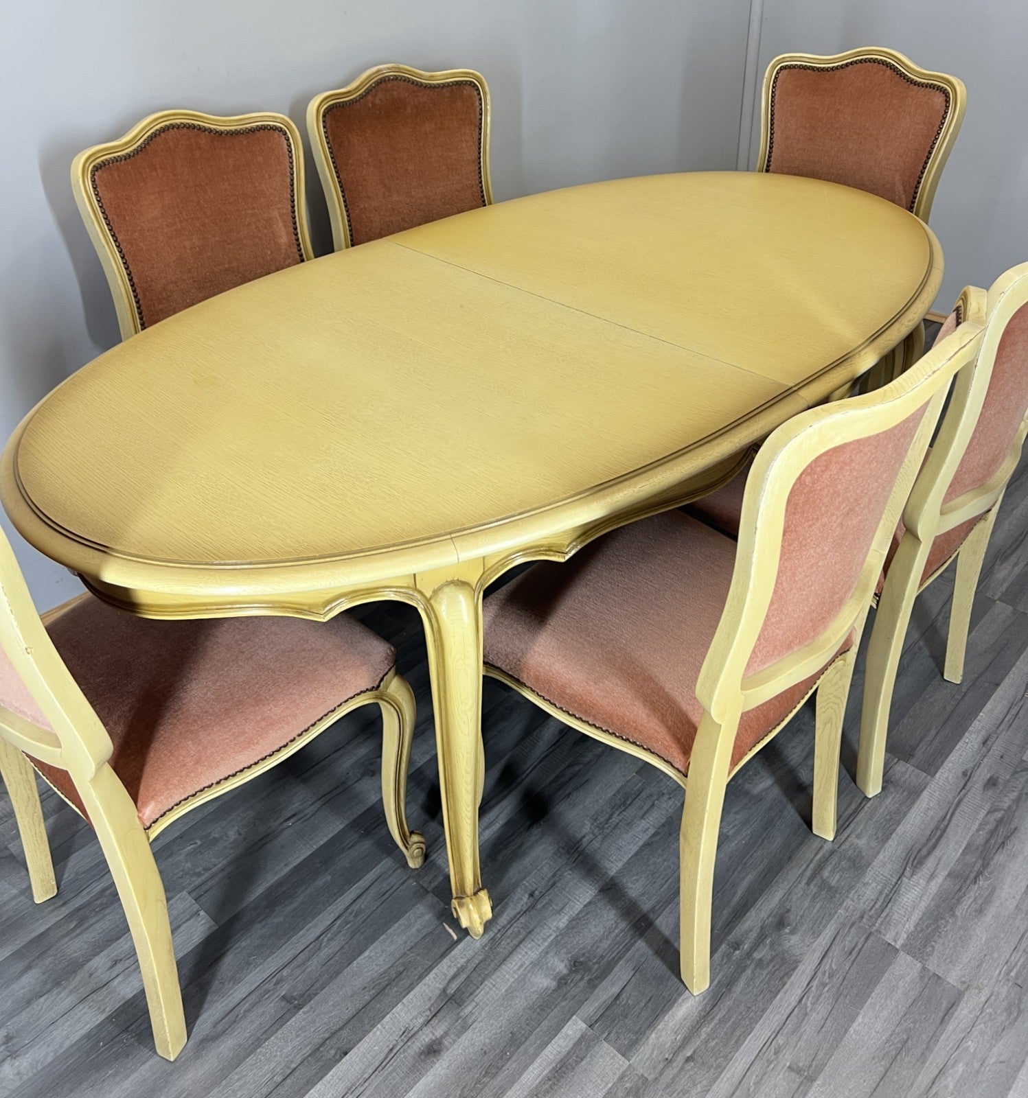 Dining Table Vintage French Louis XVI Shabby Chic with Set of 6 Chairs LOT 44045