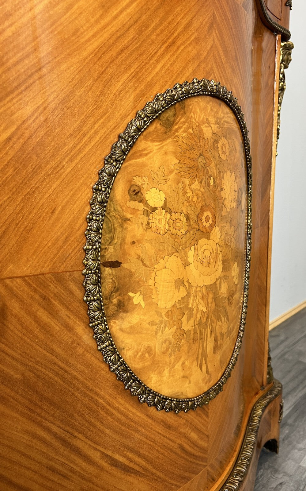 Cabinet Vintage French Marble Top Inlaid Sideboard with Brass Ormolu LOT 43319