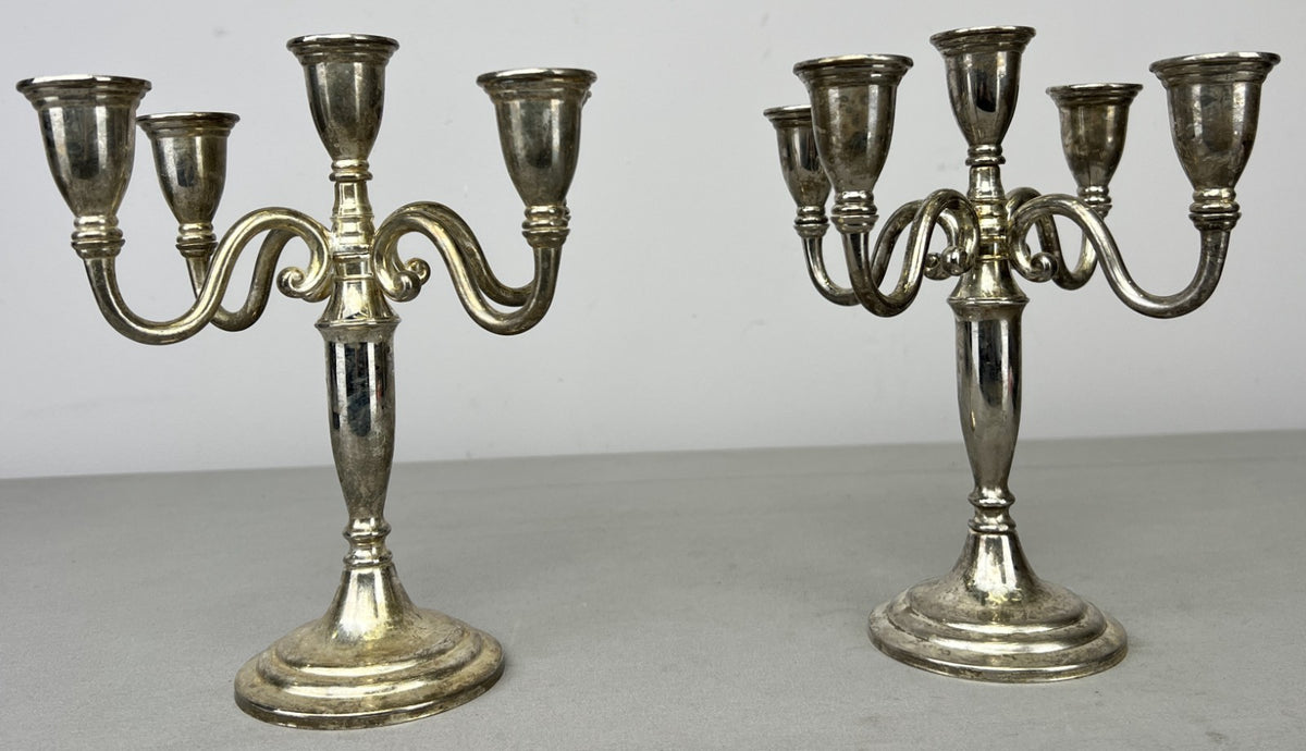 Pair of Candelabras Vintage French Style Metal Five Arm Candle Holders LOT 6482