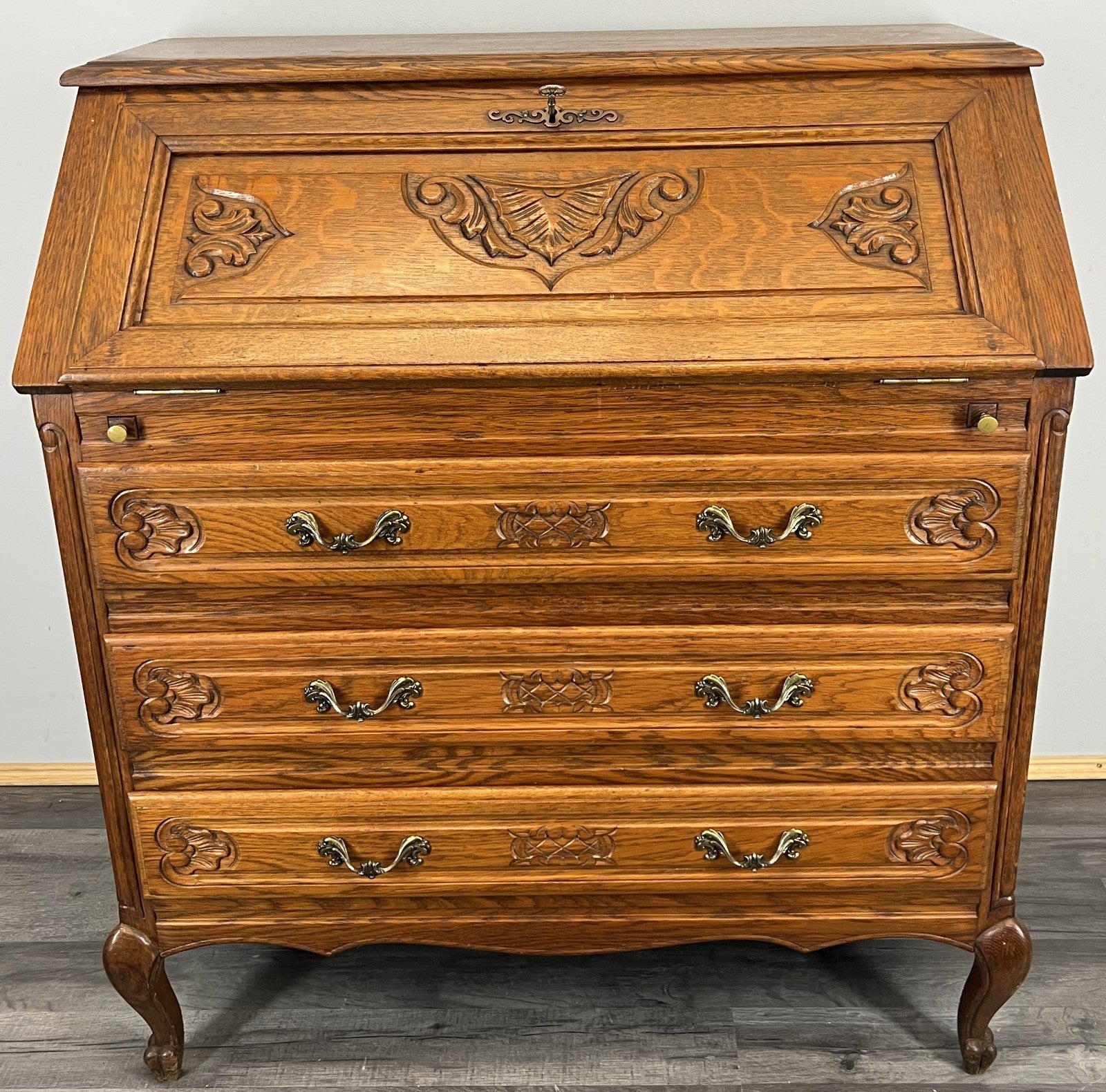 Secretaire Writing Desk Oak Rare Vintage French Louis Bureaux Cabinet LOT 45082