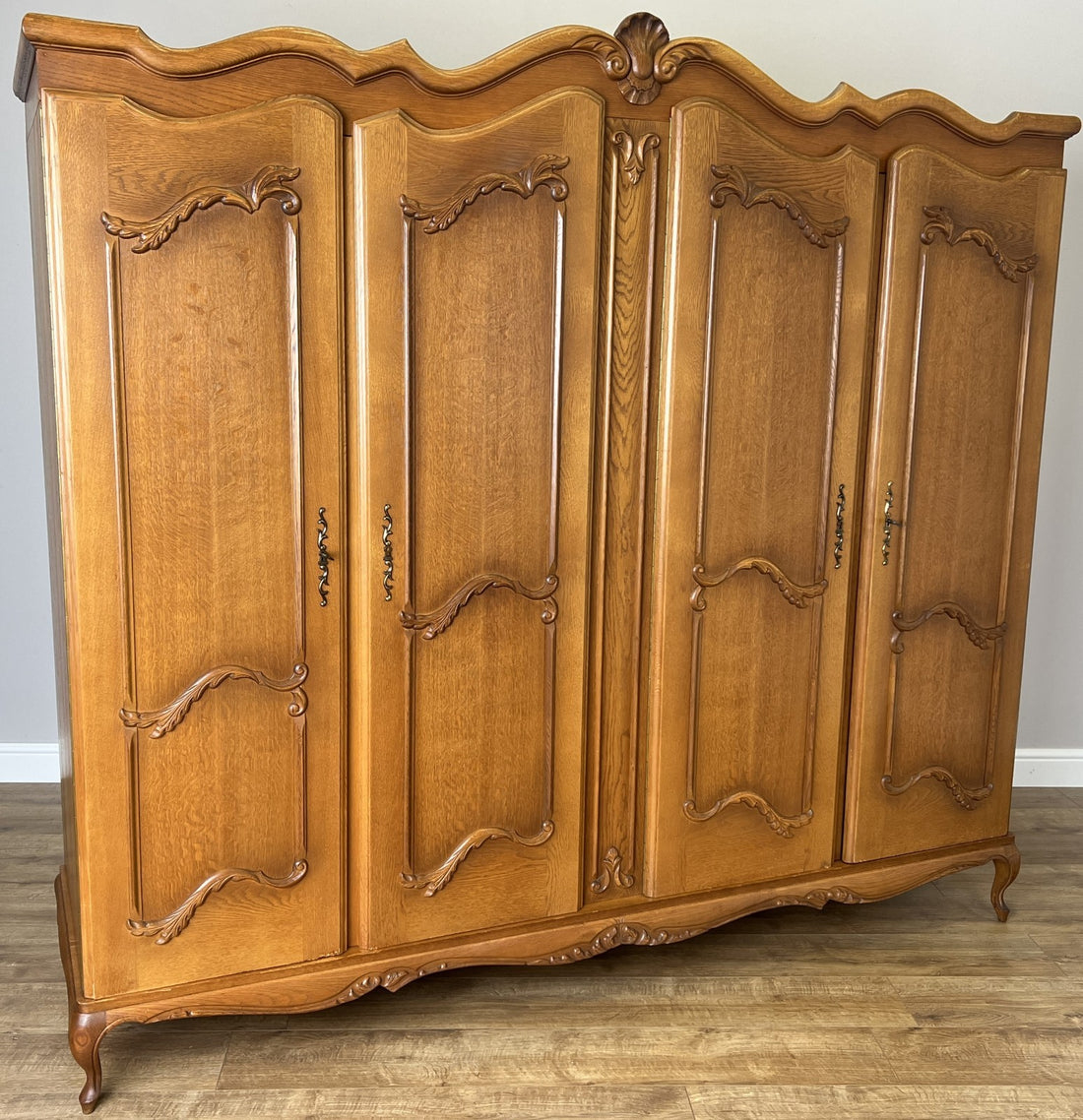 Wardrobe Vintage French Louis XVI Style Four Door Carved Armoire LOT 49330