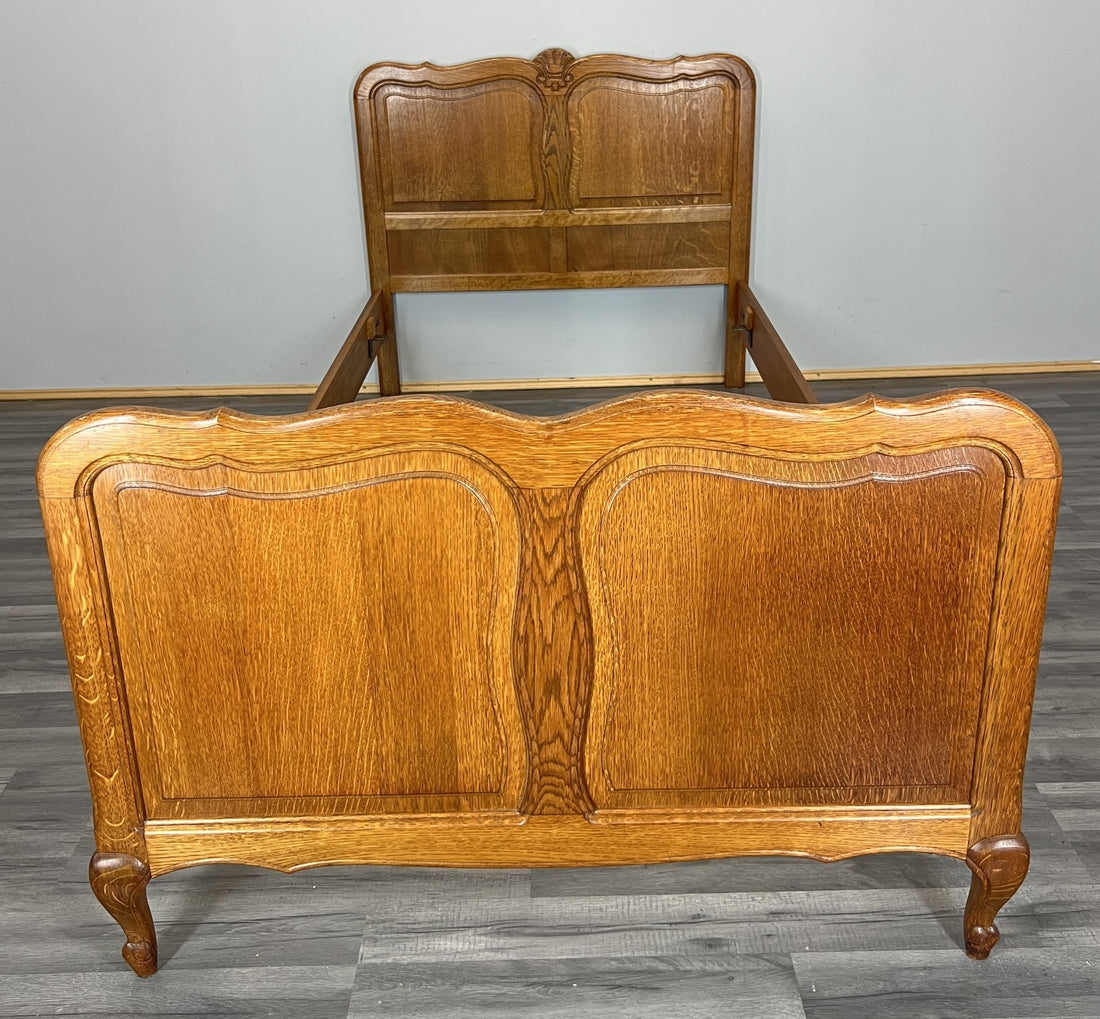 Bed Frame Vintage French Louis XVI Style Oak Single Carved Panel LOT 4083