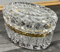 Vintage French Crystal Box Cut Glass with Brass Trim Oval Trinket Dish LOT 44123