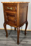Pair of Bedside Tables Antique French Oak Marble Tops Carved Cabinets LOT 44398