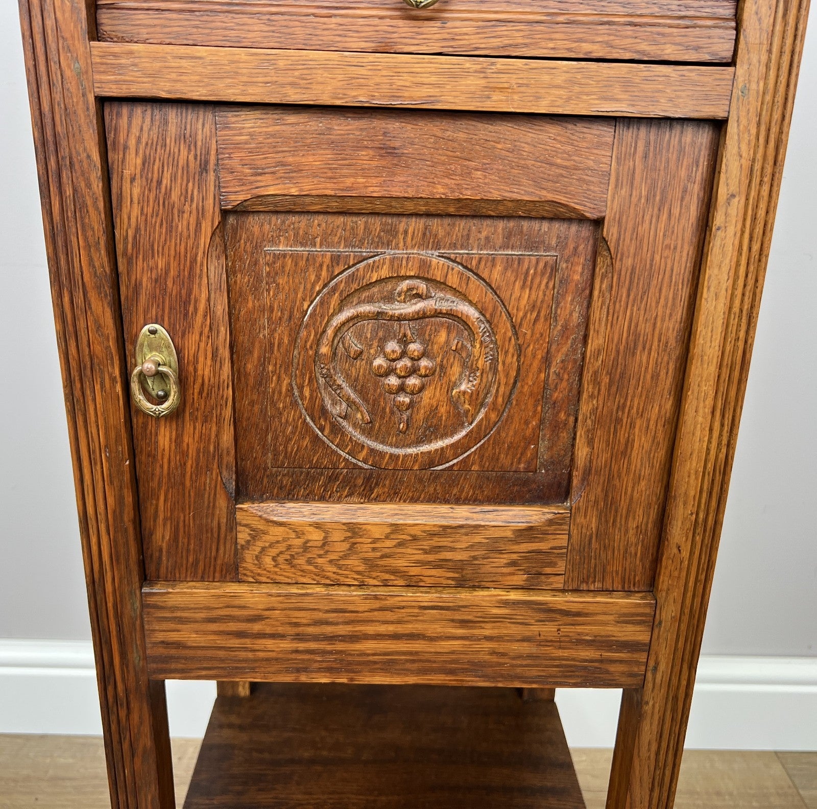 Bedside Table Antique French Style Marble Top Oak Cabinet Nightstand LOT 62443