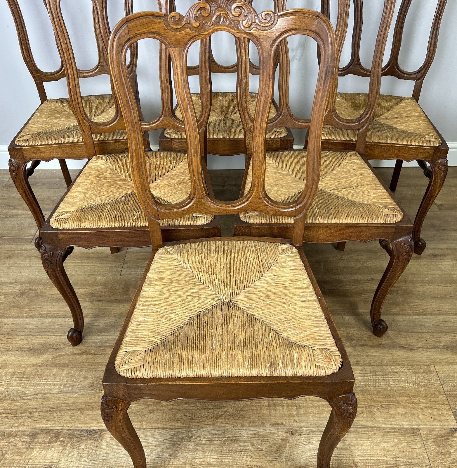 Dining Chairs Vintage French Louis Style Oak Rush Seat Set of 6 Chairs LOT 63483
