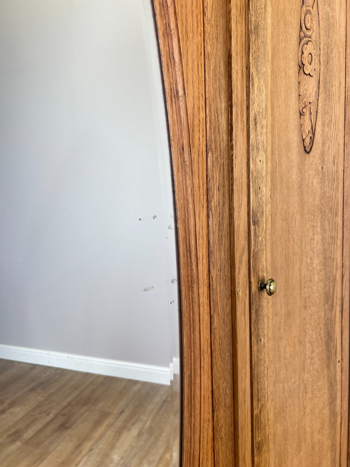Wardrobe Vintage French Oak Triple Door Mirrored Carved Armoire Cabinet LOT 610110