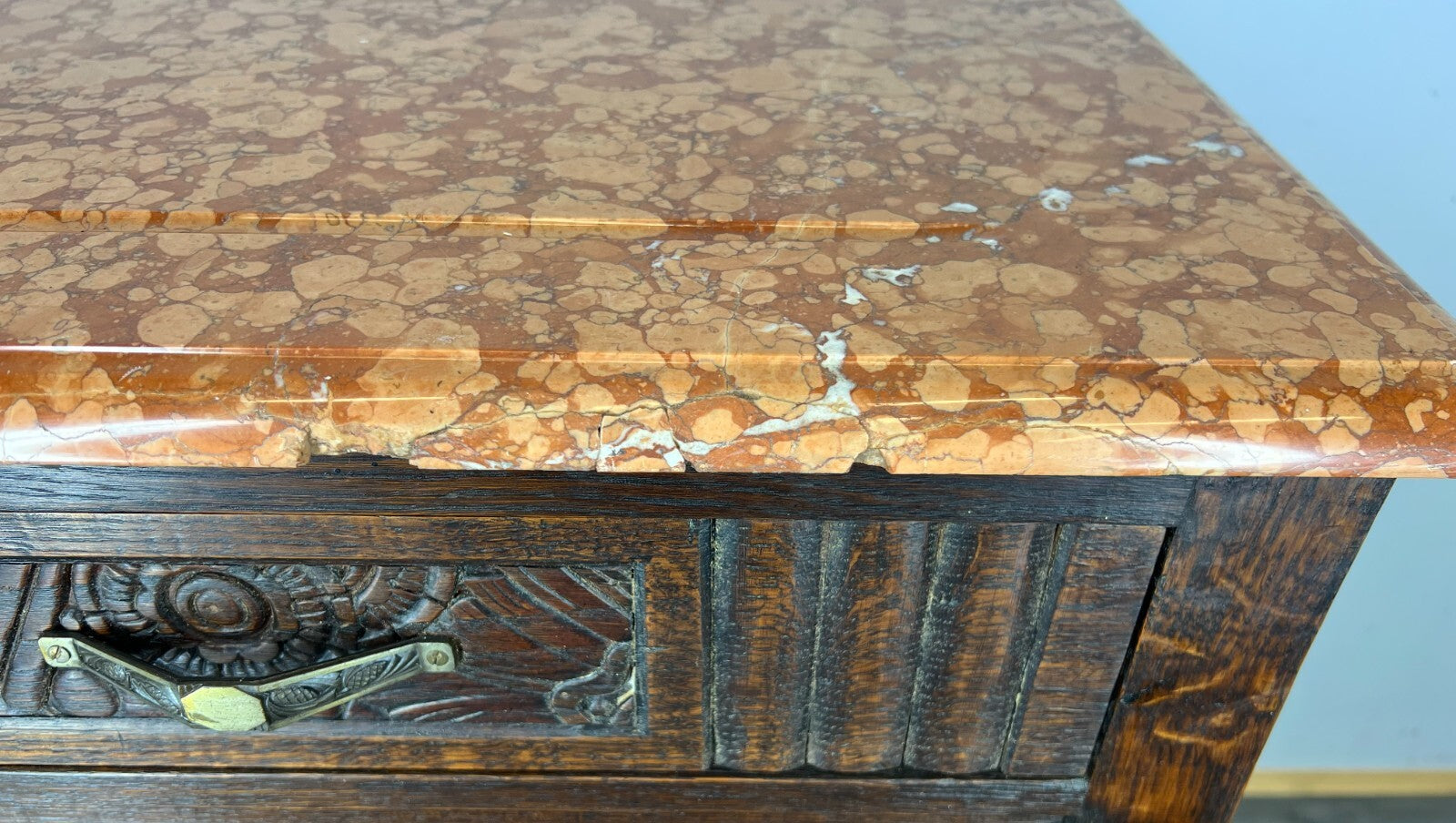 Sideboard Antique French Oak Marble Top Carved Two Door Cabinet LOT 222711