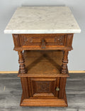 Pair of Bedside Tables Antique French Marble Top Oak Cabinets Carved LOT 43292
