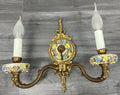 Pair of Wall Lights Vintage Spanish Porcelain Brass Floral Sconces LOT 44158