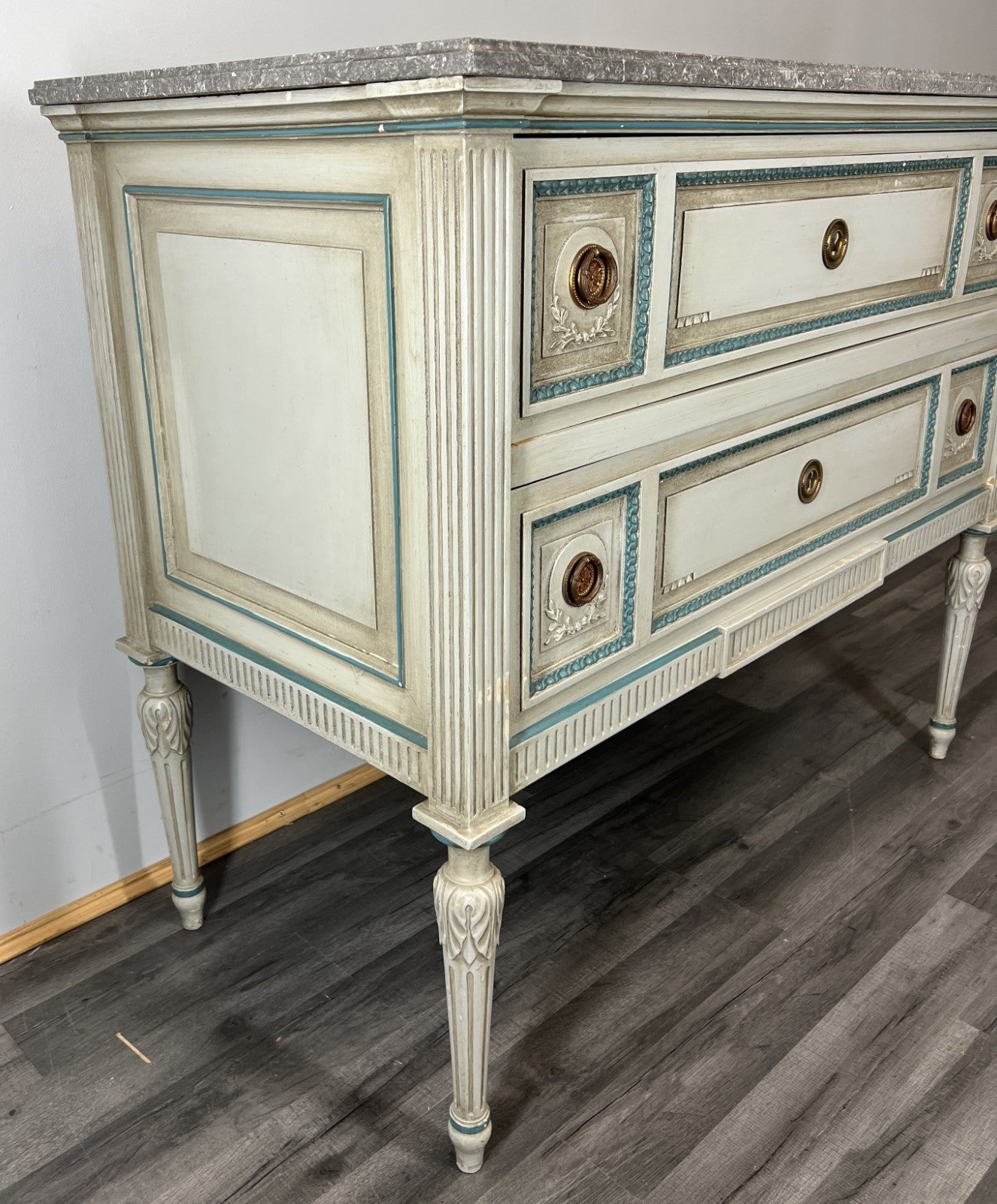 Cabinet Vintage French Marble Top Carved with Drawers Sideboard LOT 43519