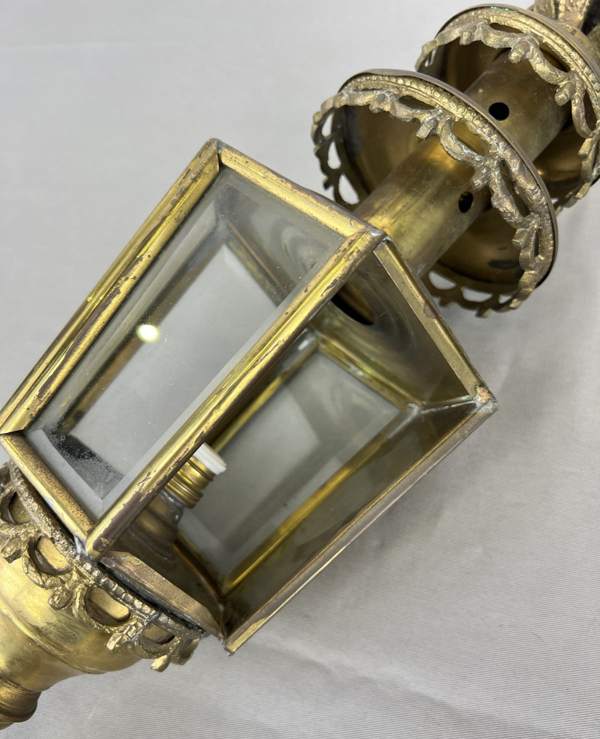 Pair of Wall Lights Antique French Style Lantern Sconces Glass LOT 6478