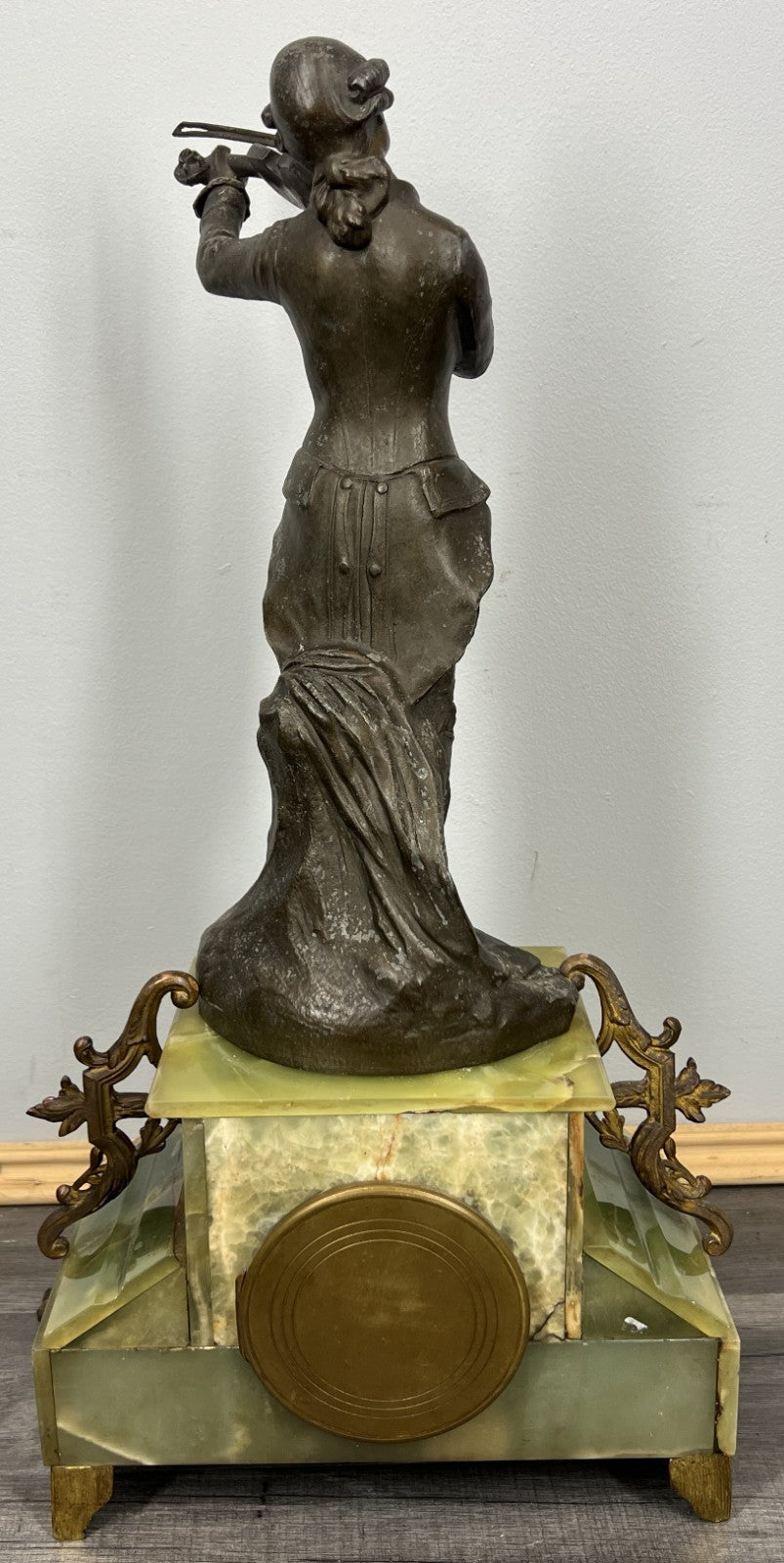 Clock Set Vintage French Onyx Brass Mantel Clock with 4-Arm Candelabras LOT 44137