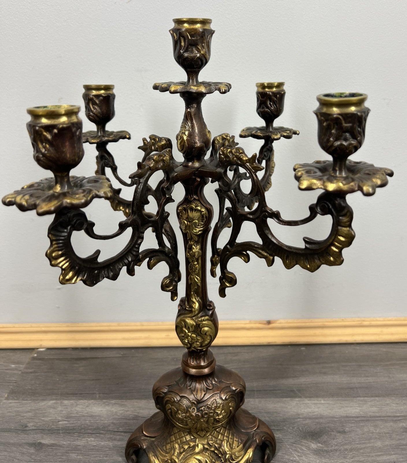 Candelabra Vintage French Brass 5 Arm Ornate Rococo Candle Holder LOT 44313