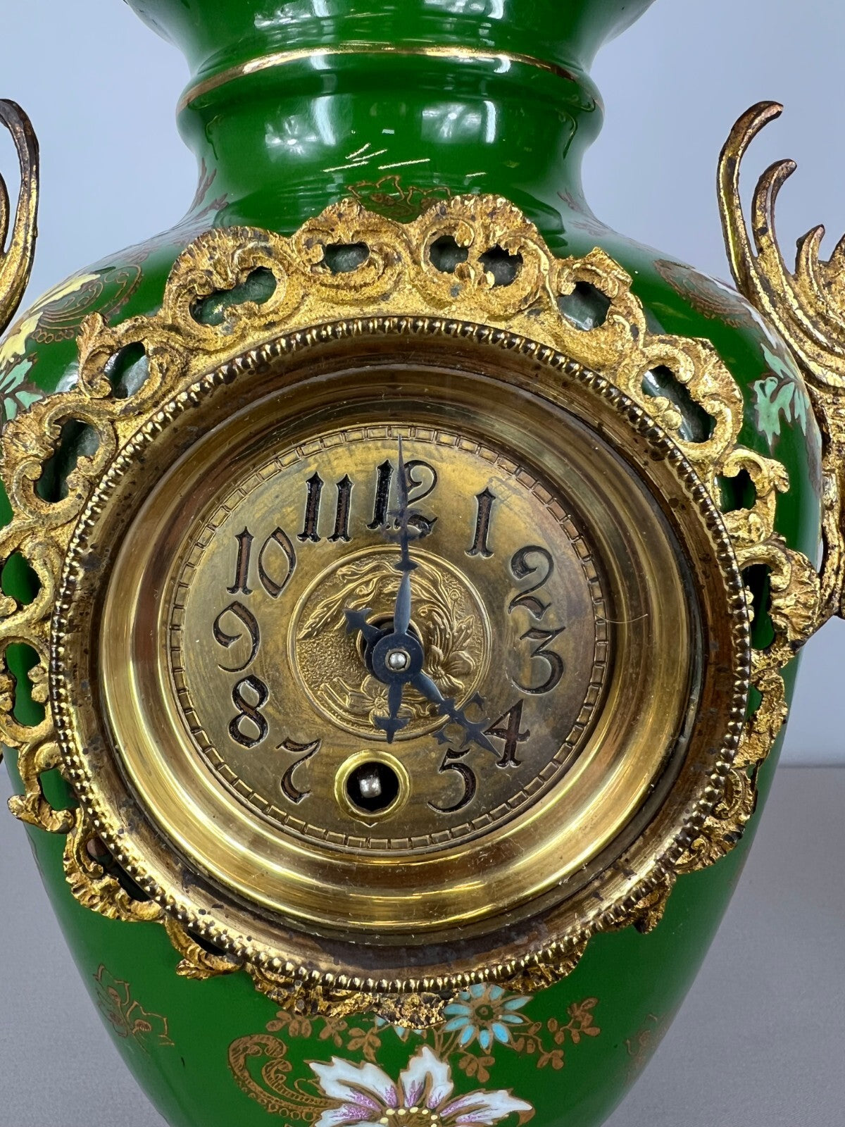Mantel Clock Set Antique French Garniture Porcelain Bronze Candelabras LOT 36206