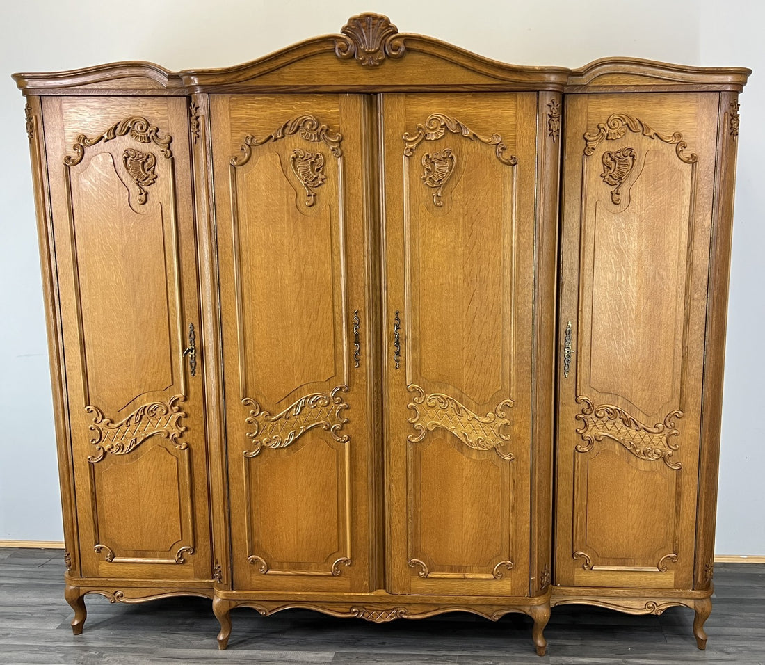 Wardrobe Vintage French Louis XVI Style Four Door Carved Armoire LOT 47980