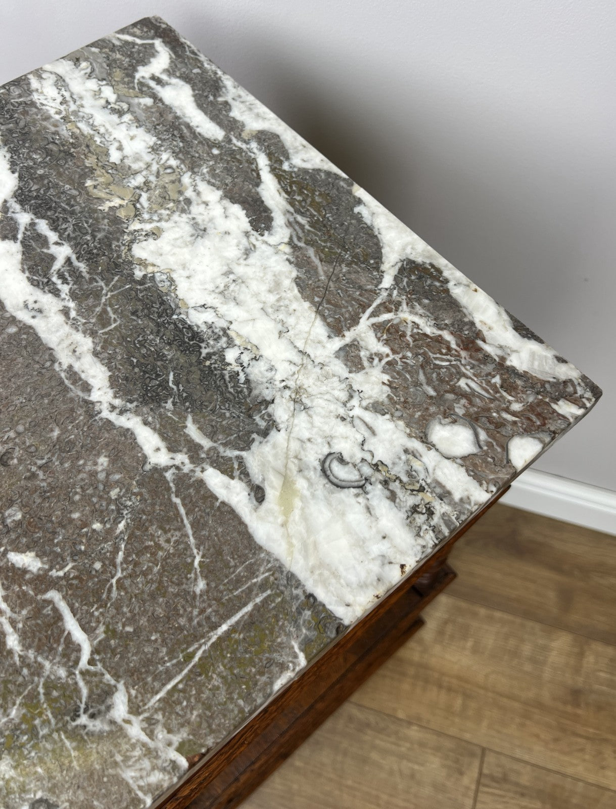 Pair of Bedside Tables Antique French Marble Top Carved Oak Cabinets LOT 491710