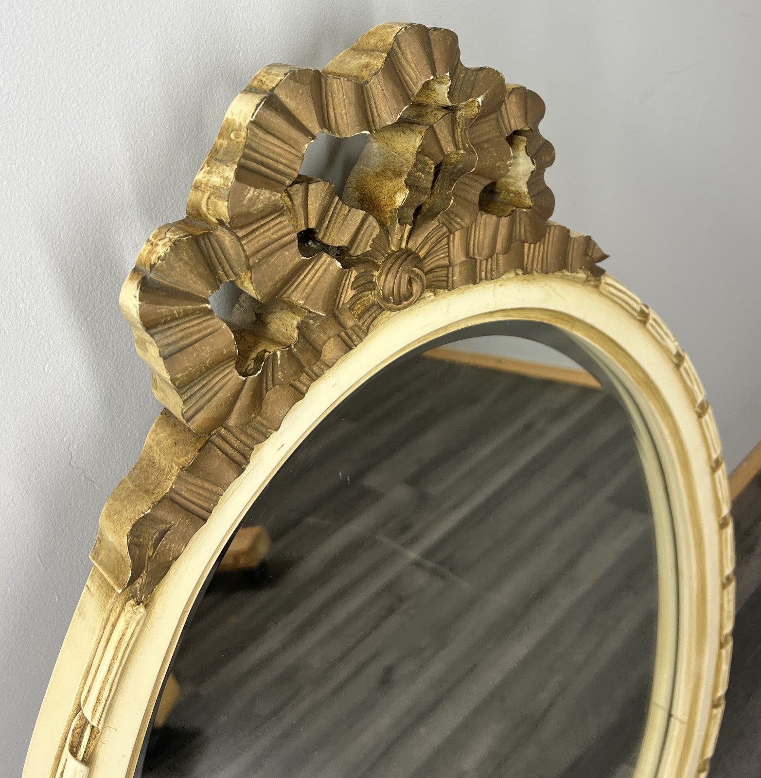 Vintage French Shabby Chic Carved Wall Mirror Ornate Oval Wall Frame LOT 45066