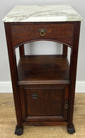 Bedside Table Antique French Style Marble Top Walnut Cabinet Nightstand LOT 62390